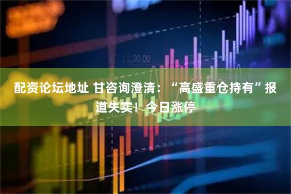配资论坛地址 甘咨询澄清:“高盛重仓持有”报道失实!今日涨停